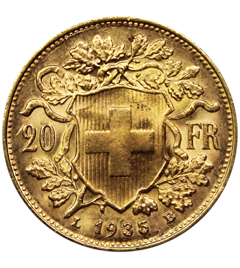piece 20 francs Suisse revers