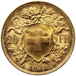piece 20 francs Suisse revers